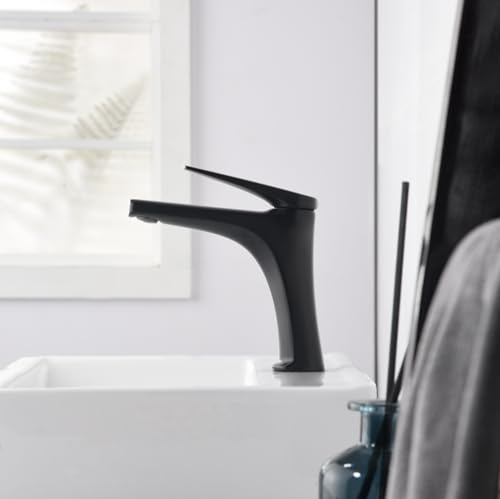 Imex - Einhebel-Waschtischarmatur | Badarmatur für Kalt- und Warmwasser | Badarmatur aus Edelstahl und wassersparend auf der Arbeitsplatte | Serie Delos | matt schwarz