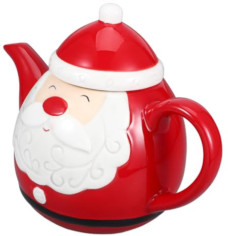 Amosfun Ceramic Santa Claus Tea Pot Christmas Teapot Small Cartoon Kettle Household Holiday Tea Maker for Home Office Xmas Party