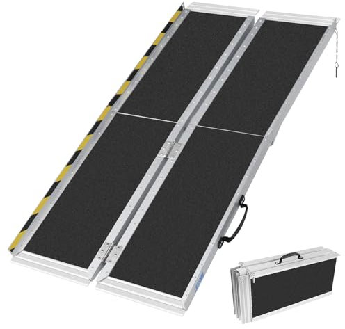 LIEKUMM Rollstuhlrampe 151,5 cm, 300 kg Tragkraft Aluminium Auffahrrampe rutschfest, Rollstuhlrampe für Treppen, Tragbare Rampe für Rollstuhl, Türschwellen, Zuhause
