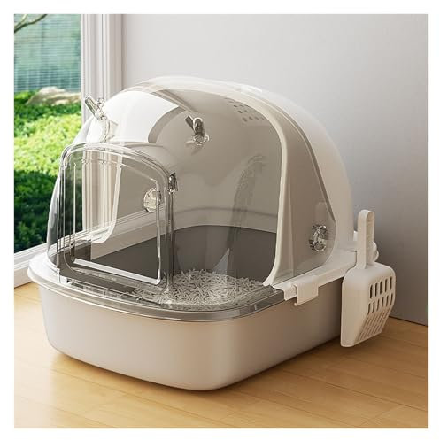 Cat Litter Tray, Large Cat Litter Box with Front Door Flap and Scoop, Semi-Enclosed Litter Box, Large Litter Box for Small to Large Sized Cats, Privacy and Keeping Litter Inside , Pet Box(Gris)