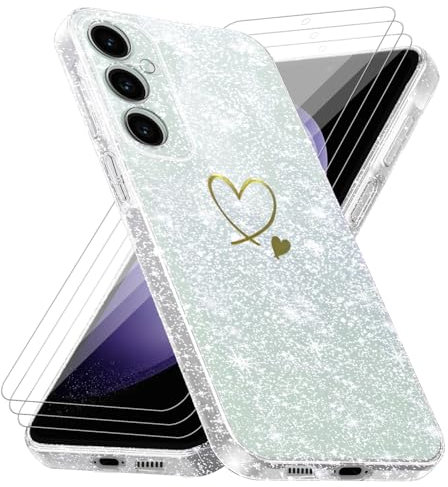 crisant Handyhülle für Samsung Galaxy S23 FE 5G (Nicht für S23) mit 3 Stücke Schutzfolie, Weich TPU Anti-Fingerabdruck Hülle, Glitzer und Absturzsicherung Schutzhülle (Transparent)
