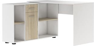 Maxi Maja Eliseo Eckschreibtisch mit Schubladen und Regal I großer Winkelschreibtisch aus Holz I Schreibtisch mit Stauraum und Schrankkombination I Schreibtische L-Form Office Desk für Arbeitsplätze