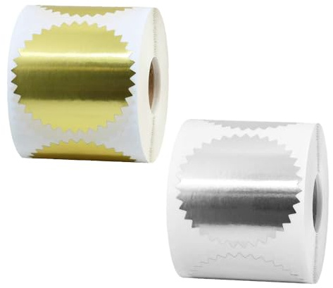 500 Stück Zertifikat-Oblatensiegel, 5,1 cm, Gold/Silber, blanko, Prägeaufkleber, glänzende selbstklebende Foliensiegel-Etiketten mit Wellenschliff für Zertifikat, Umschlag, Paket