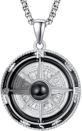 KINGWHYTE Kompass Halskette Herren S925 Sterling Silber Kompass Anhänger Geburtstag Geschenke Graduierung Schmuck für Männer Frauen