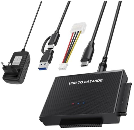 Surluoen Adaptador SATA USB 3.2 y Adaptador IDE, Adaptador de Disco Duro USB SATA para HDD SATA y HDD IDE de 2,5 y 3,5 Pulgadas, Enchufe de la UE