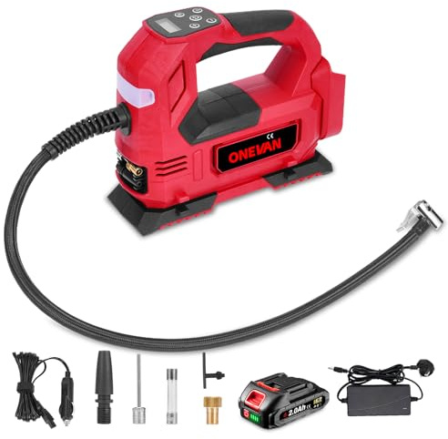 Cordless Tyre Inflator Electric Air Pump for Car - 150PSI Battery Cordless Air Inflator with LED Light, Maxi Pressure 995kpa for Tire Pumping/Ball Inflation