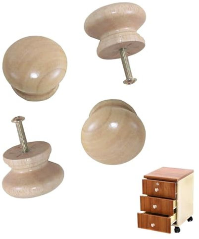 Lunpog 4 Pcs Lacquered Pine Wooden Door Knobs, 30mm Diameter, Drilled for Screws or Dowels, Cabinet and Drawer Knobs for Cupboards