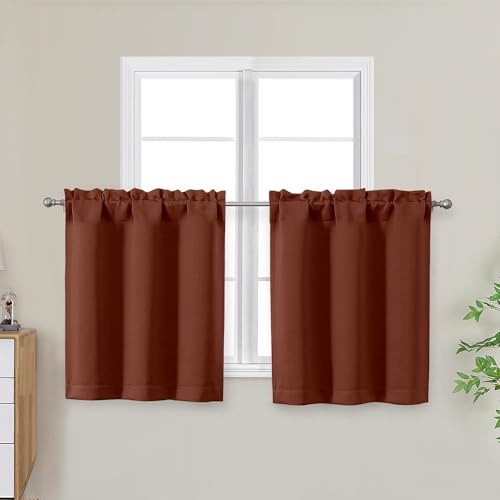 OWENIE Kurze Verdunkelungsvorhänge, Terrakotta, 61 cm Länge, kleine Küchen-Vorhangstange, Privatsphäre, Halbfenstervorhänge für Badezimmer, Keller, Schrank, Wohnmobil, Etagenbett, 2 Paneele, je 76,2