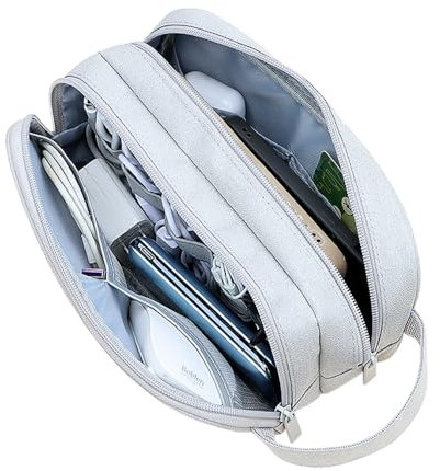 Teskyer Cable Organizer Bag, Travel Electronics Accessories Organiser, Protable Tech Pouch for Phone Chargers, Cables, Flash Drive, Power Bank, Hard Drive - SM09 (Light Grey)