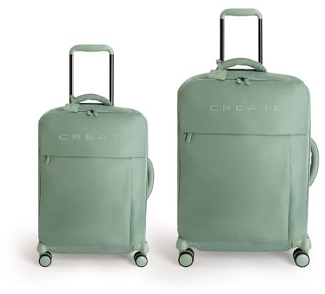 CREATE / Luggage Studio Soft/Set S und M Polyester Soft Koffer Salbeigrün/TSA Vorhängeschloss, 4 doppelte multidirektionale Räder, Teleskopgriff, wasserfestes Material, Namensschild