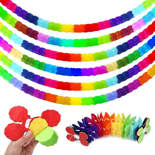 Zofory 6 Piezas Guirnalda de Papel Colores, Banderin Adornos Colgantes Bandera Decorativa de Colores, Colgar Arcoiris Guirnalda para Fiestas de Cumpleaños, Carnavales, Bodas y Fiestas