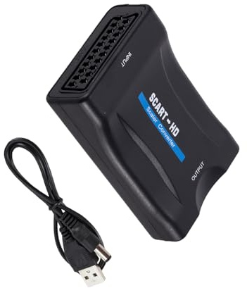 JINQIGG Tragbarer Scart-zu-Multimedia-Schnittstellen, 1080p-Konverter, verbessert das Bild auf modernen Bildschirmen mit USB-Stromkabel, Anschluss für alte Geräte