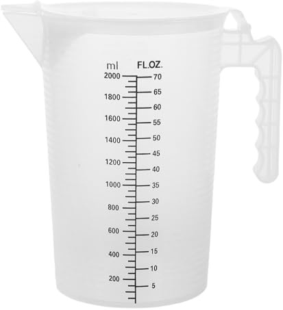 Pichet Mesureur Plastique 2l avec Couvercle, Récipient Gradué Transparent | Petit Verre Doseur, Tasse Graduée avec Couvercle, Mesureur Cuisine Ouverte et Bar