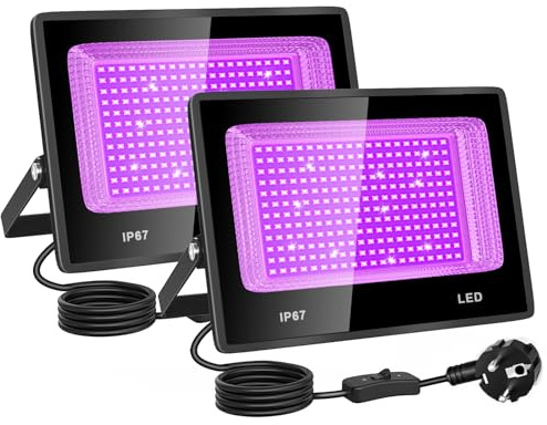 Eleganted 2 Stück 100W Schwarzlicht Strahler, Schwarzlichtlampe, IP67 Wasserdicht LED UV Flutlicht, 395-400nm UV Partylicht für Bar, Partyzubehör, Schwarzlicht Deko, Bühnenbeleuchtung