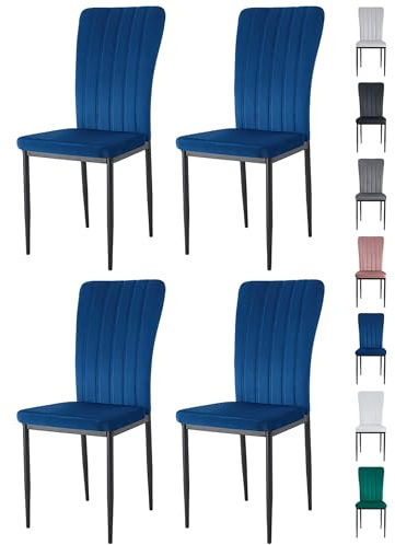 mcc direct Set of 4 Dining Chairs, Velvet High Back Kitchen Chairs with Upholstered Soft Seat and Metal Legs for Home, Office, Dining and Reception - Elle (Light Blue)