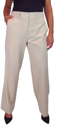 Women's High Waisted Wide Leg Trousers with Half Elastic Waistband | Ladies Straight Leg Tailored Office Work Trousers, Comfort Fit Waist