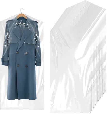 Kunststoff Anzugtasche, 30 Stück Transparente Hängen Kleidersäcke, Transparente Kleidersäcke, Hängende Kleider Schutzhülle, Staubdichter Kleiderschutz für Anzüge Kleider Sakkos Hemden(60x140cm)