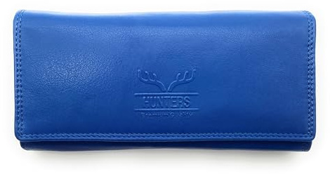Lemasi Große Damen Geldbörse aus echtem Leder mit RFID-Schutz, 18 Kartenfächer, Langformat, großes Reißverschluss-Münzfach, Überschlagklappe mit Druckknopf, Doppelnaht außen, stilvoll & robust (blau)