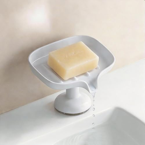 PAVSTINE Seifenschale mit Ablauf, Seifenschale Saugnapf Starker, Weiß | 15 Grad Steigung, ABS-Material Seifenablage Dusche, Seifenschalen für Badezimmer, Waschbecken, Küchenarbeitsplatte