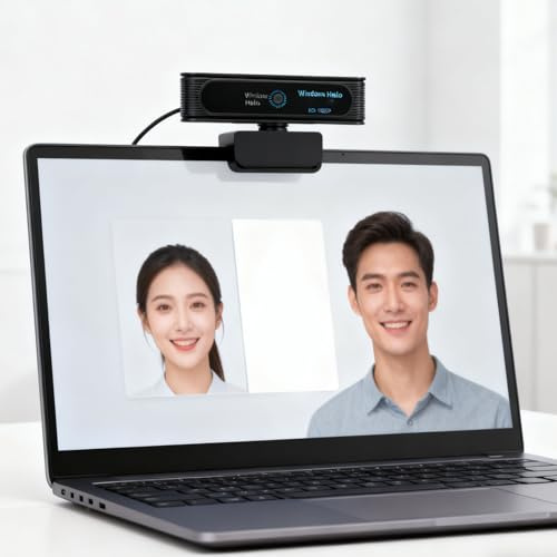 PUSOKEI Webcam FHD 1080P con WindowsHello, Webcam USB da 2 MP con Microfono, Obiettivo Grandangolare da 120°, per PC con Riconoscimento Facciale per Winos 11/10