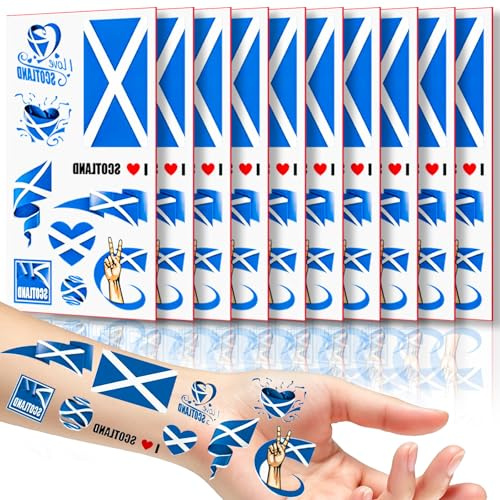 10 Sheets Scotland Flag Temporary Tattoo,Scottish Flag Tattoo Transfer Sticker Patriotic Tattoos for World Cup Football 2026 Decoration St. Andrew's Day Burns Night Scotland Party Decorations
