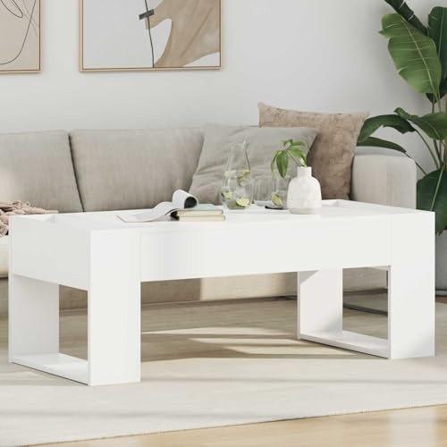 FWIKDUN Weißer Couchtisch aus Holzwerkstoff mit robuster Konstruktion und glatter Oberfläche, moderner Couchtisch fürs Wohnzimmer in praktischer rechteckiger Form
