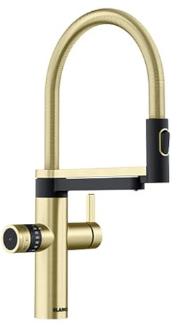 BLANCO drink.soda EVOL-S Pro | Soda Küchenarmatur in satin gold | [16x25,2x44,7 cm] | Gekühltes Wasser in still, medium & sprudel | Inkl. App | Wassersprudler