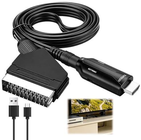 Voltrique Convertisseur Péritel vers HDMI 1080P 720P Adaptateur Audio Vidéo | Péritel vers HDMI Tout en Un pour TV HD Décodeur VHS DVD PS3 Xbox Sky Blu-ray Cable SCART vers HDTV Plug&Play avec USB Câble