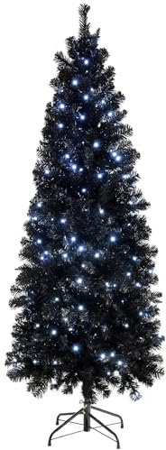 WeRChristmas Pre-Lit Slim Christmas Tree with 200 White LED Lights, 6 ft/1.8 m, Black