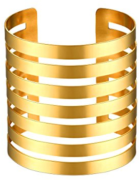 FOCALOOK Armspange Damen Armband Gold Armreif Oberarm Edelstahl Freundschaftsarmband Offene Stulpe 72mm breit Armreif Armband Schmuck