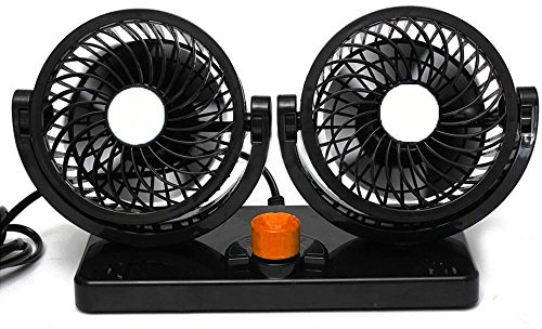BARGAINS-GALORE 24v Dual Car Fan - Suitable For Trucker, Car, Lorry & Caravans | 360 Rotation, Windscreen, Cool, Volt 2 Speed Twin Fan | Summer, Heatwave, Travel | Rotating & Adjustable