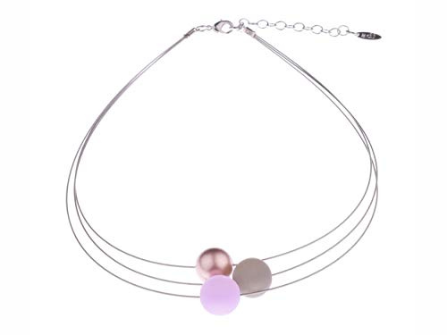 Adi Modeschmuck Polariskette Alice, 3-strängiger Halsreif, 14mm | Polarisperlen, Akzentperle aus metallic lackiertem Acryl, Handgefertigt in Berlin