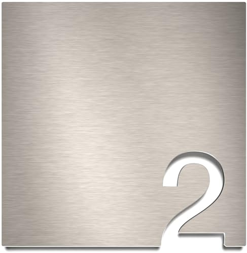 Edelstahl Zimmer-Nummer 2 - selbstklebend & pflegeleicht - Design Tür-Schild - Raum-Nummer Z-03-002-E