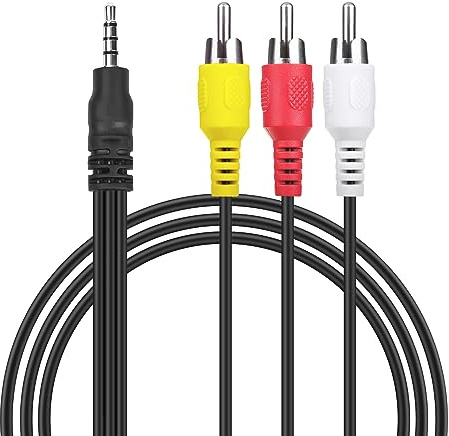Digipartspower 5FT Cable A/V Audio/Video AV Cord 3.5mm AUX Auxilairy to RCA Composite Yellow White Red Cable for 503AK0400191000001 Western Digital WD TV HD,Live,Live Plus & Mini Media Player