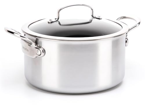 Greenpan Barcelona Evershine Tri-Ply Stainless Steel Healthy Diamond Reinforced Ceramic Non-Stick 18 cm/2.1 Litre Casserole with Glass Lid, PFAS-Free, Multi Clad, Induction, Oven Safe, Silver