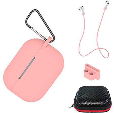 AICEK Custodia Compatiblile con AirPods Pro Cover Silicone Case per Apple AirPods Pro Protective Accessori con Moschettone,Earpod Cover Rosa