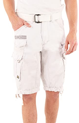 Geographical Norway Cargo Shorts Kurze Hose Bermuda mit Gürtel Short Hunter im Bundle mit UD Bandana (5XL, White)