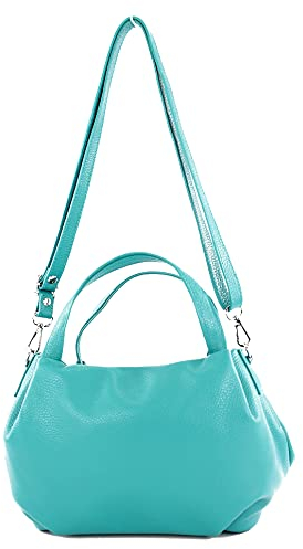 modamoda de T218 Damen Leder Henkeltasche Tragetasche Schultertasche handmade in Italy, Farbe:Türkisblau