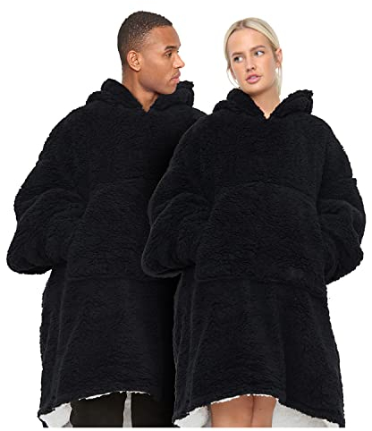 GC GAVENO CAVAILIA Fluffy Oversized Sweatshirt, Thermal Hoodies Blanket, Fleece Blanket Hoody Adult, Teddy Oody Hoodie, Black Snug Snuddie