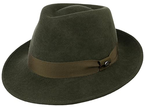LIERYS City Filzhut Wollfilzhut Damen Herren Wasserabweisend Packable Bogarthut Fedora Sommer Winter dunkelgrün M (56-57 cm)