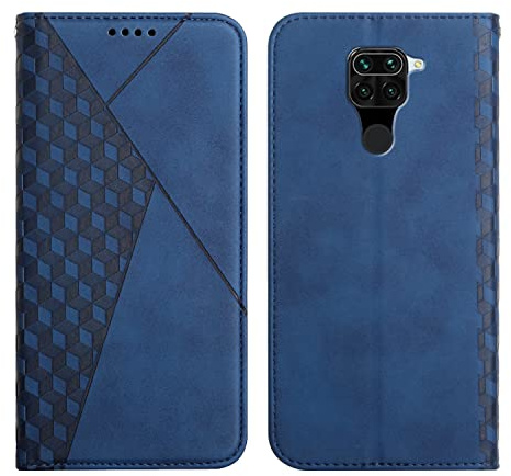 KOUYI Kompatible mit Xiaomi Redmi Note 9 Hülle, Retro Premium PU Leder Weich TPU Klapphülle Kartenfächer Magnetic Standfunktion Flip Wallet Shockproof Handyhülle (Blau)