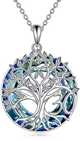 YFN 30th Geburtstag Geschenke für Frauen Sterling Silber Anhänger Baum des Lebens Blau Kristall Halskette Schmuck für Mama Oma