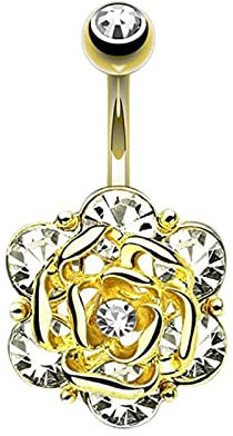 Skcess Piercing Ring, Schwangerschafts Piercing Gold Edelstahl Blumen Rundschliff Zitronenquarz