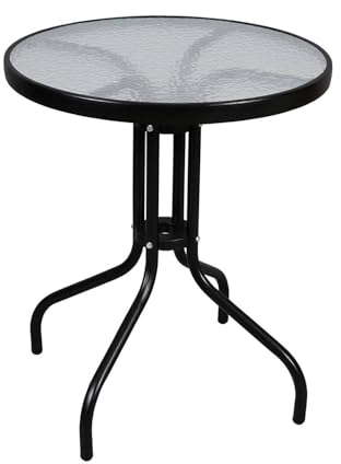 Jardin202 - Mesa de Cristal Redonda con Base metálica | Ideal para Terraza, Jardín o Balcón | 60x70cm | SELECCIONA Color | Negro