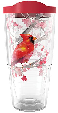 Tervis Bicchiere termico da viaggio a doppia parete con rami di cardinale e bacche di Natale, realizzato negli Stati Uniti, mantiene le bevande fredde e calde, 680,4 g, classico