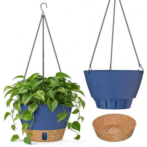 ZMTECH Blumenampel, 2er-Set Φ20cm Hängende Blumentöpfe Zum Aufhängen, Kunststoff Hängetopf mit Untersetzer für Außen Draußen Deko für Garten Balkon Wohnzimmer(Blau)