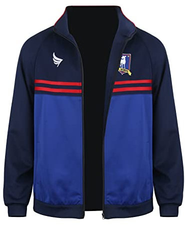 Funhoo Chaqueta Ted Jason Sudeikis para hombre, abrigo de fútbol, entrenador, entrenador, azul deportivo, tiempo libre, chándal para adultos, azul, XXL
