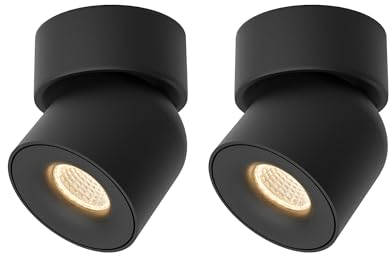 Aisilan 2er Deckenstrahler 1 Flammig LED Schwarz, Drehbar und Schwenkbar 360° Deckenspot Warmweiß Modern Deckenleuchte für Schlafzimmer, Wohnzimmer, Flur, Kunstwerk