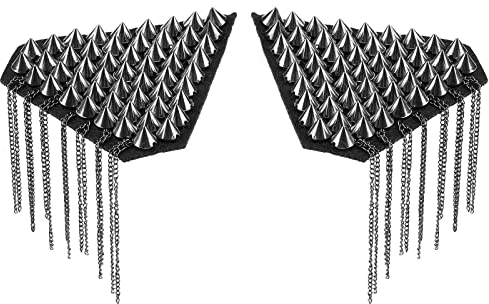 SUPERFINDINGS 2 Stück Schulterklappen Quaste Nieten Fransen Schulterstücke Rotguss Dreieck Schulterabzeichen Modische Quasten Epauletten Mit Eisenketten Für Jacken Metall Punk Fransen, 180x95x10 mm