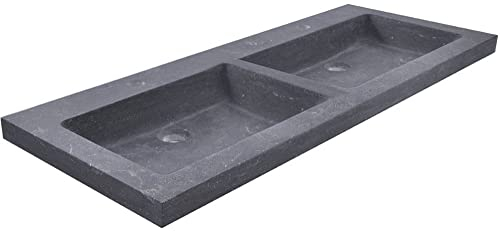 Saqu DoppelWaschbecken 2 Hahnloch 120x46x5 cm - Hartstein - Waschbecken für Unterschrank, Waschtisch für Badmöbel Set